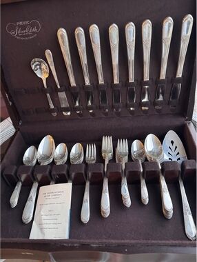 1953 Wm Rogers Jubilee Silverplate 50 Pc Flatware Set Chest Original Papers